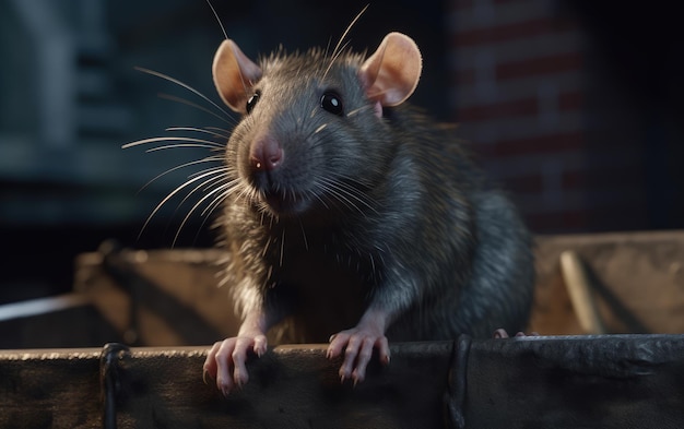 Un rat ou une souris sur un fond de benne à ordures généré par ai