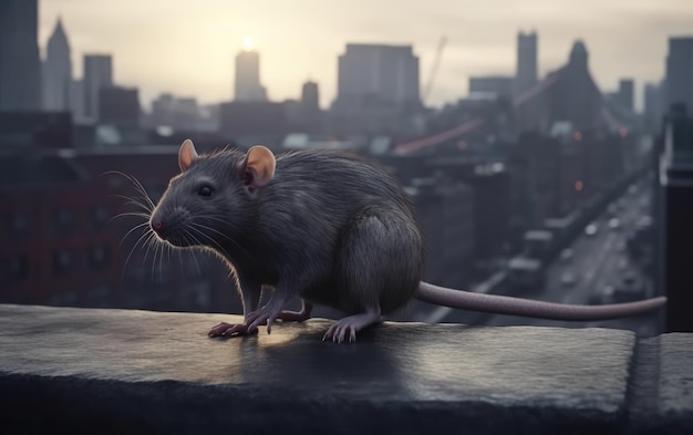 Un rat ou une souris sur un fond de ville généré par ai