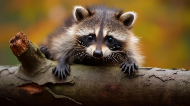 Un raton laveur assis au sommet d'une branche d'arbre