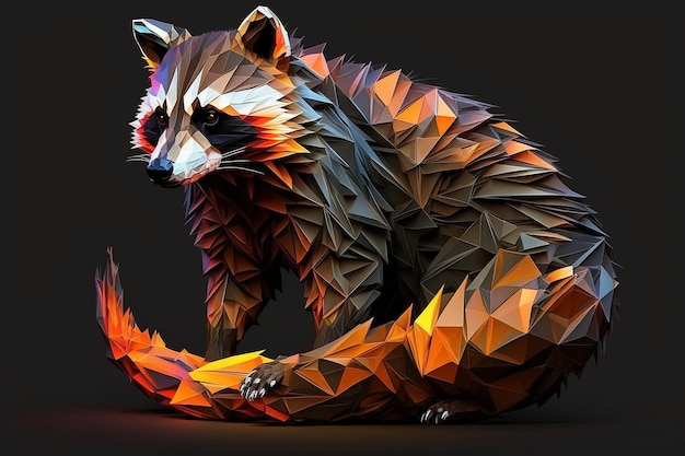 Raton laveur geomatrick lowpoly neon illustartion ai art généré