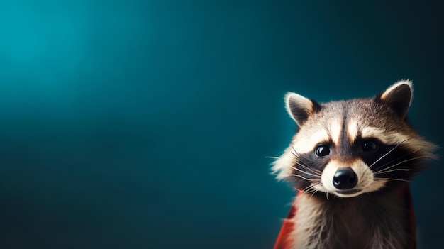 Photo un raton laveur héroïque en masque et en manteau défend la forêt avec ruse