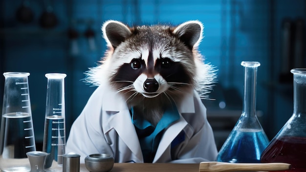 un raton laveur avec un manteau regarde une bouteille de whisky.