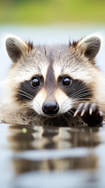 Photo un raton laveur nage dans l'eau.