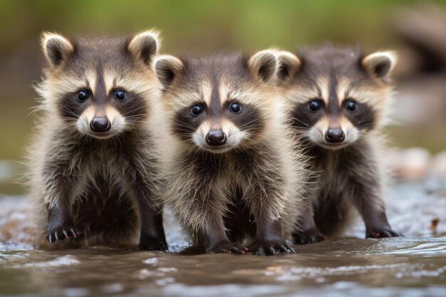 Photo des ratons laveurs satisfaits près de rustic brook