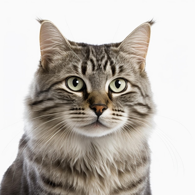 Ravissant adorable portrait de chat sur fond isolé blanc