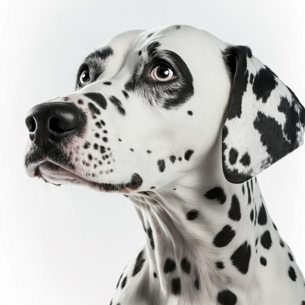 Ravissant adorable portrait de chien dalmatien sur fond blanc isolé