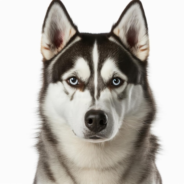 Ravissant adorable portrait de chien husky sibérien sur fond blanc isolé