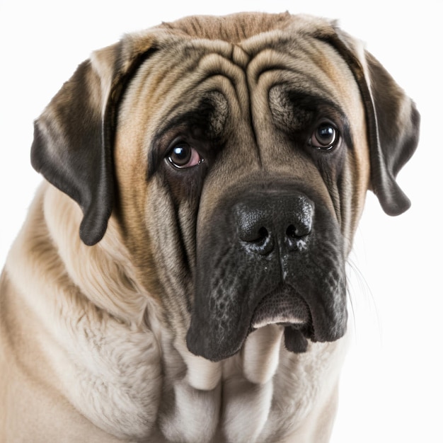 Ravissant adorable portrait de chien mastiff anglais sur fond blanc isolé