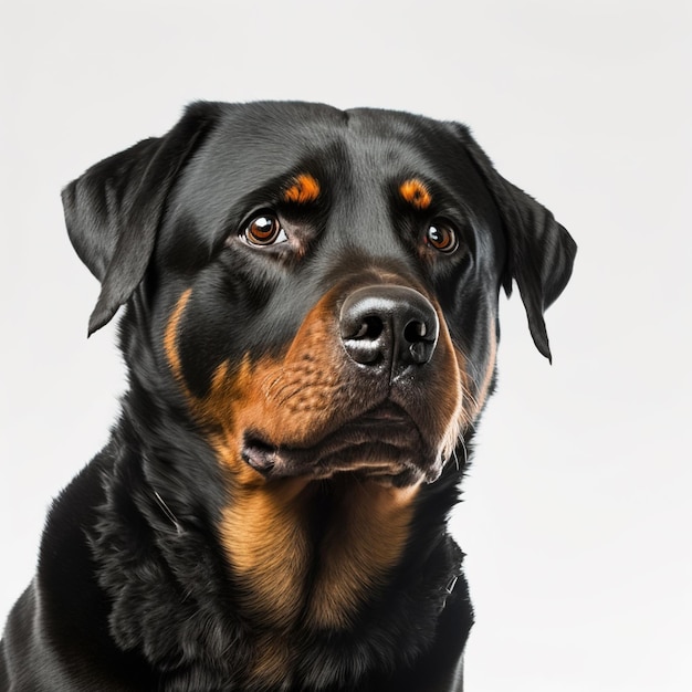 Ravissant adorable portrait de chien rottweiler sur fond blanc isolé