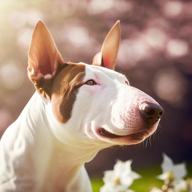 Ravissant bull terrier réaliste avec fond extérieur