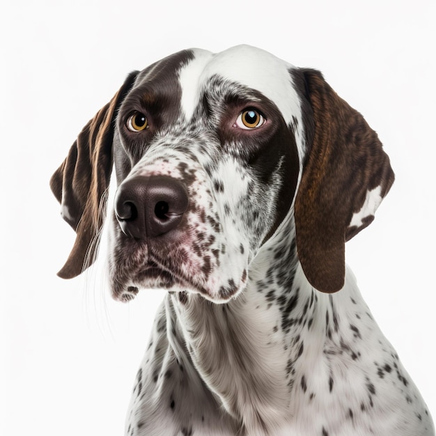 Ravissant mignon portrait de chien pointeur anglais sur fond blanc isolé