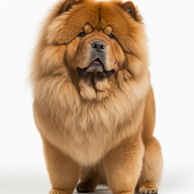 Ravissant portrait de chien chow chow avec des poils de lion brun sur fond blanc