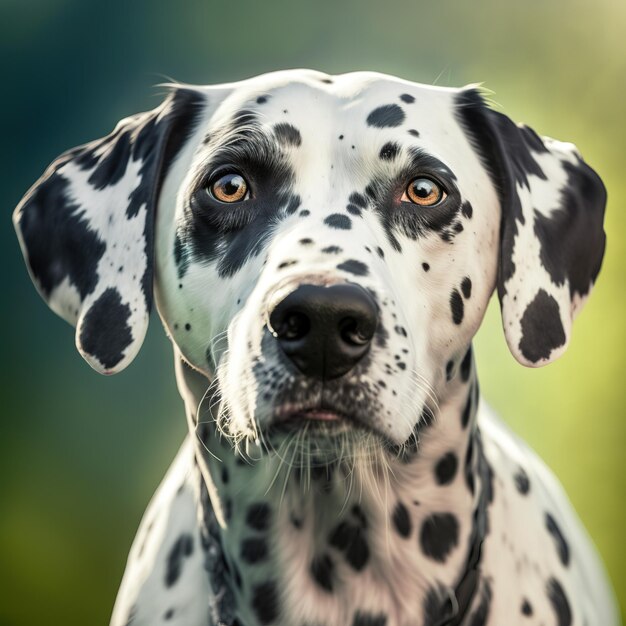 Ravissant portrait numérique hyper réaliste d'un chien dalmatien heureux dans la nature