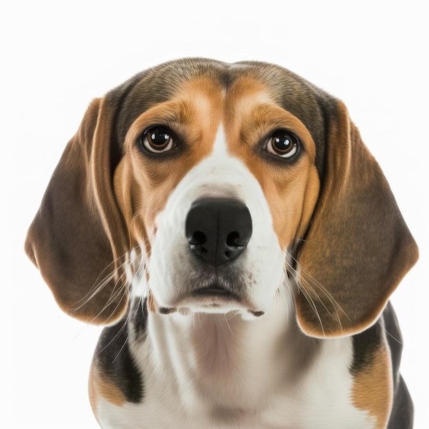 Ravissant portrait réaliste chien beagle sur fond isolé blanc