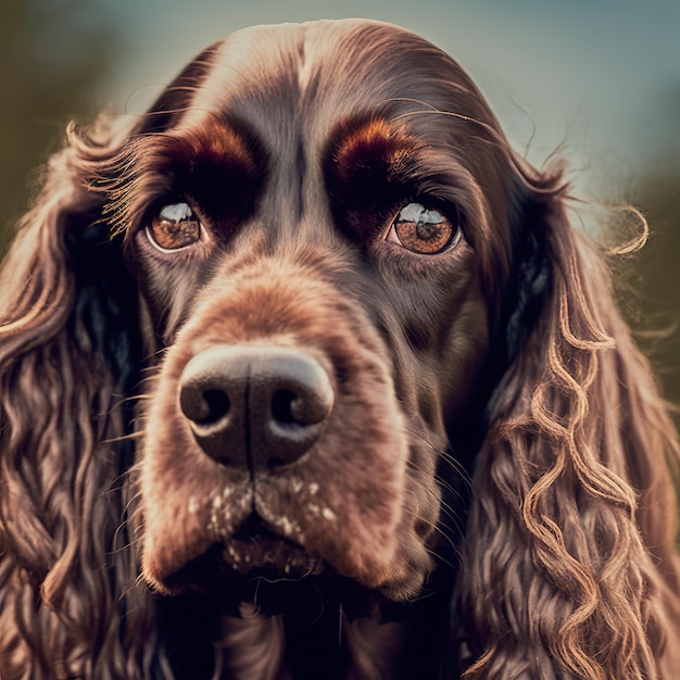 Ravissant portrait réaliste d'un chien cocker anglais heureux dans la nature