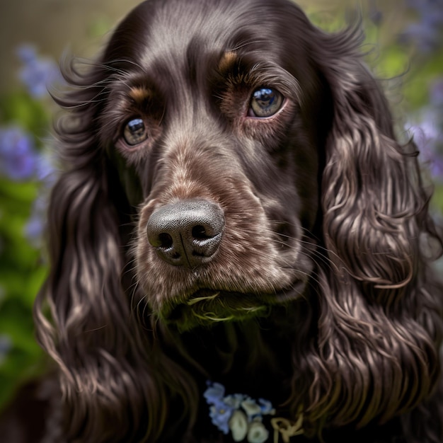 Ravissant portrait réaliste d'un chien cocker anglais heureux dans la nature