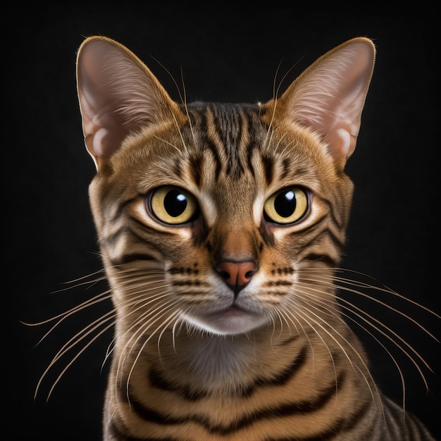 Ravissant portrait en studio de chat toyger sur fond isolé