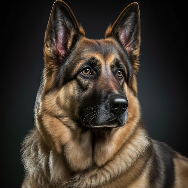 Ravissant portrait en studio de chien de berger allemand sur fond noir isolé