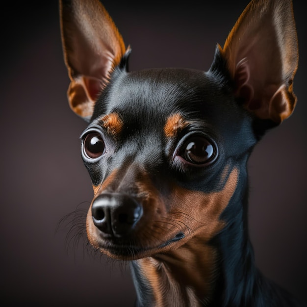 Ravissant portrait en studio de chien pinscher nain sur fond isolé