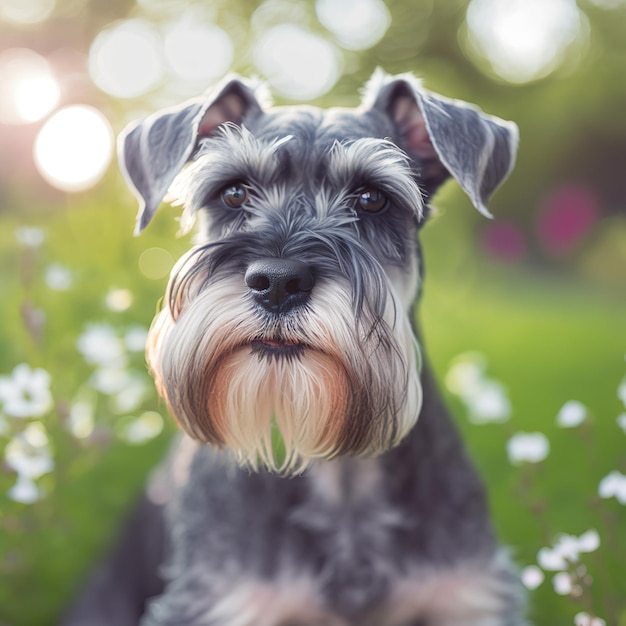 Ravissant portrait en studio de chien schnauzer nain sur fond isolé