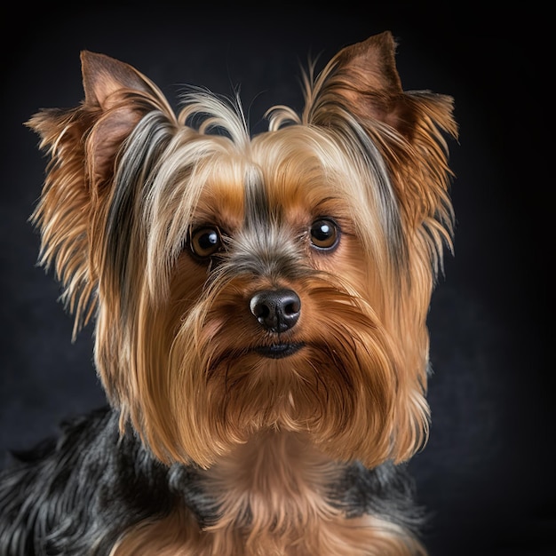 Ravissant portrait en studio de chien yorkshire terrier sur fond isolé
