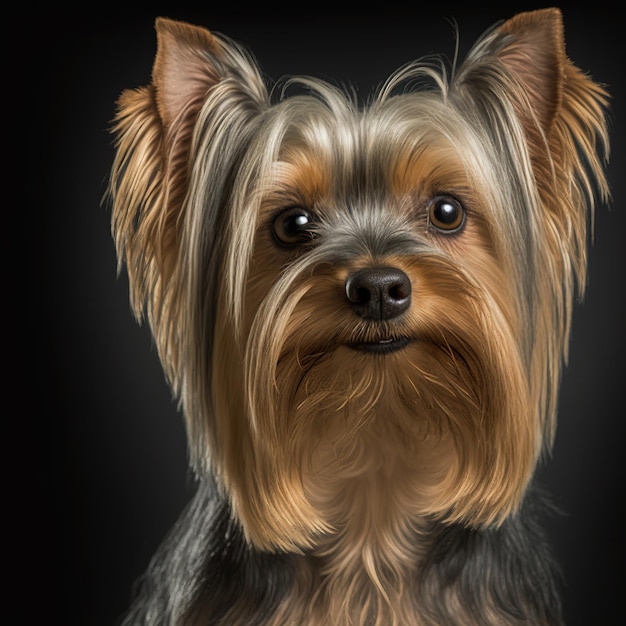 Ravissant portrait en studio de chien yorkshire terrier sur fond isolé