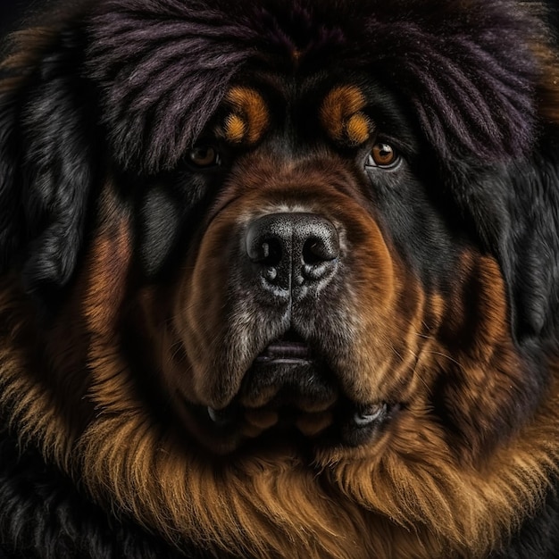Ravissant portrait en studio d'un énorme chien mastiff tibétain sur fond isolé