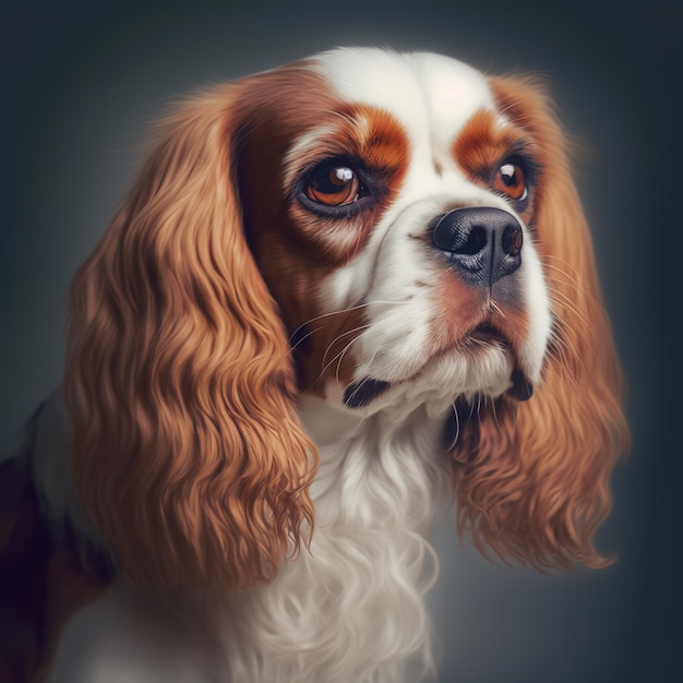 Ravissant studio tourné avec un joli portrait de chien cavalier king charles