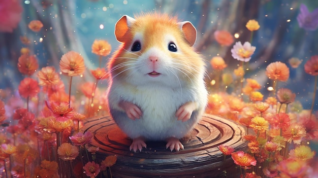 Ravissante peinture représentant un joli hamster à l'état sauvage