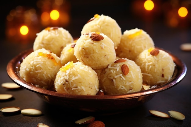 Photo rawa laddu doux indien ou rava laddoo