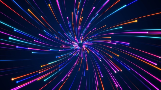 Rayon lumineux futuriste de particules bleues en mouvement rapide, fond de mouvement de technologie numérique hyperspace dynamique, tunnel de distorsion de vitesse galaxie