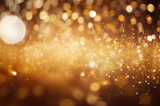 Un rayonnement enchanteur des lumières magiques dorées étincelantes une ambiance festive étincelante un fond de fête décentré captivant généré par l'IA