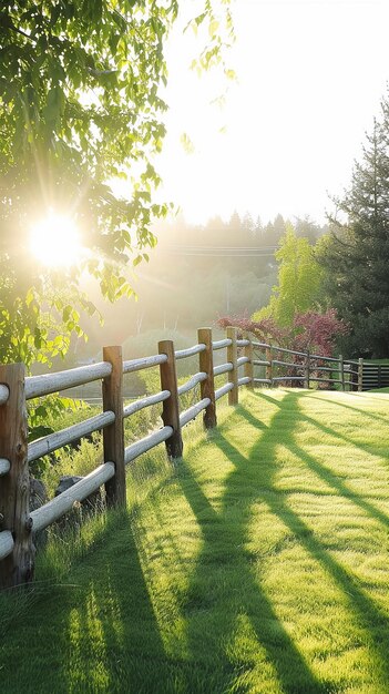 Photo les rayons du soleil sur la clôture de bois élégante à côté