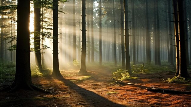 Photo les rayons du soleil dans la forêt