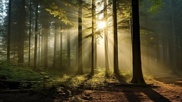 Les rayons du soleil dans la forêt