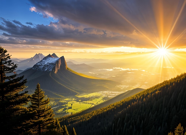 Photo les rayons du soleil paysage de montagne