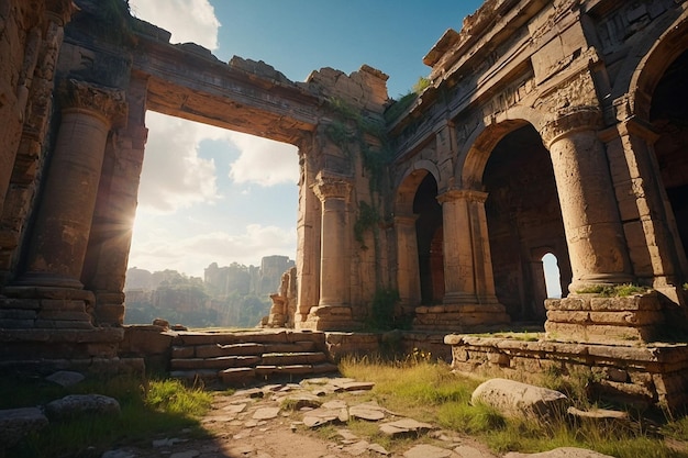 Les rayons du soleil à travers les ruines anciennes