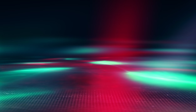 Rayons de lumière abstraits au néon sur fond sombre Effet de lumière laser show réflexion de surface