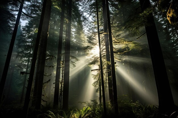 Des rayons de lumière à travers la forêt