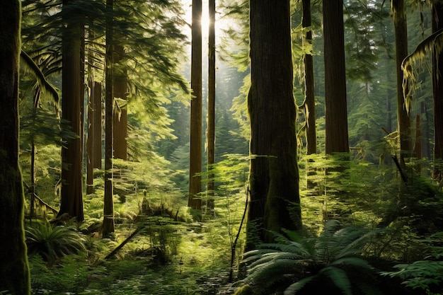 Des rayons de lumière à travers la forêt