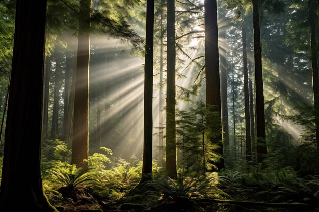 Des rayons de lumière à travers la forêt