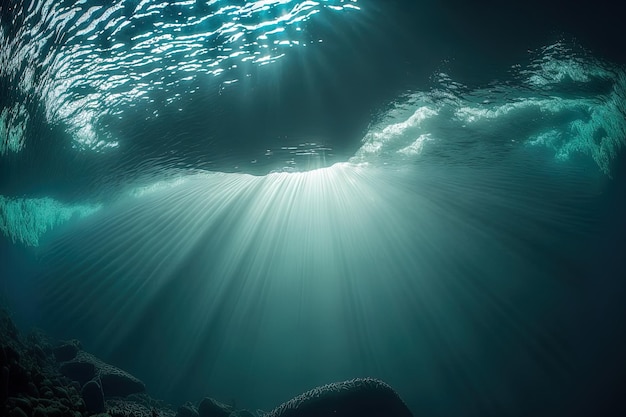 Rayons lumineux sous-marins paysage naturel brumeux et toile de fond abstraite de la mer