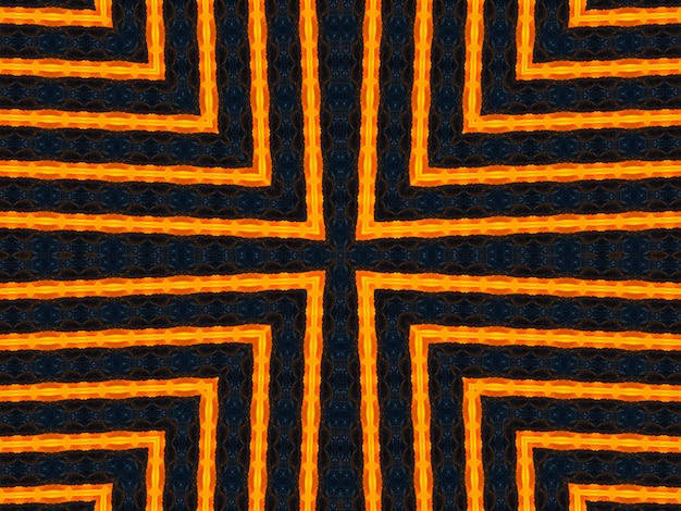 Photo rayons orange étoiles sur motif texturé rétro noir des années 70. abstrait unique de kaléidoscope. beau modèle sans couture de kaléidoscope. texture transparente de kaléidoscope.