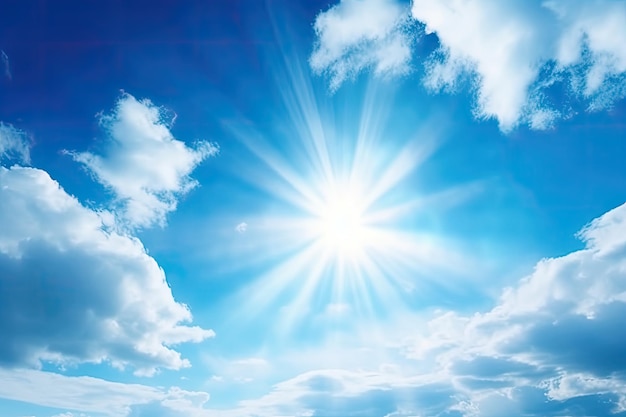 Rayons de soleil traversant les nuages dans un ciel bleu clair AI générative