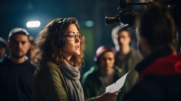 Réalisatrice confiante direction de scène dramatique action clapperboard