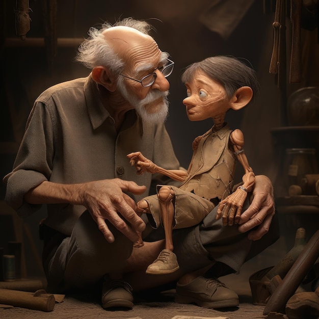 Réalisme magique scène Pinocchio IA générative