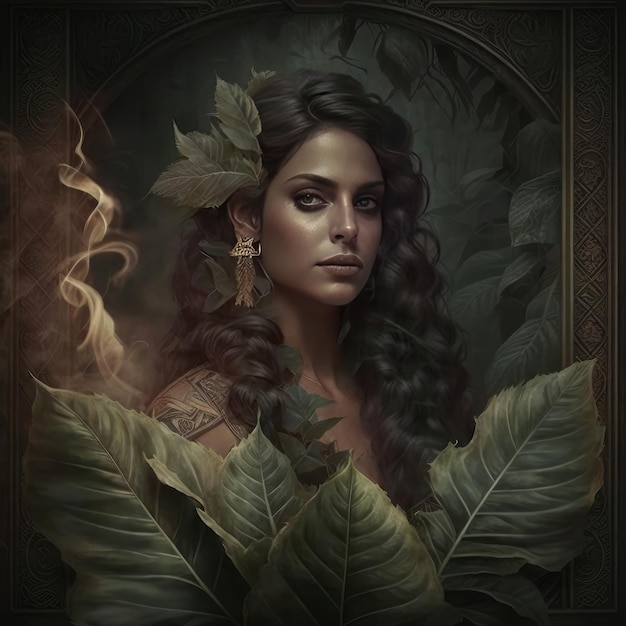 Réaliste belle femme latine avec cadre photo sombre cigare IA générative