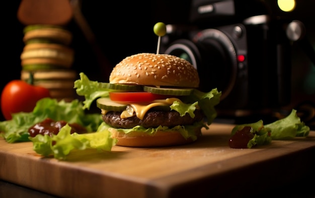 Réaliste Burger Végétarien Photoshoot Generative AI