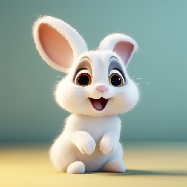 Realistic 3d Bunny blanc dessin animé yeux expressifs rendu détaillé