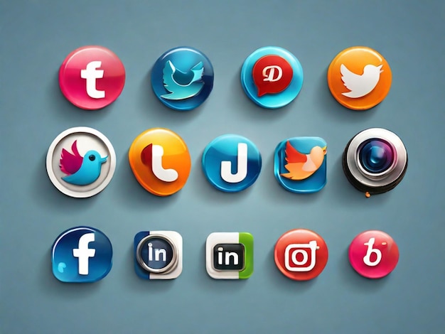 Photo realistic social media icons set in round shape